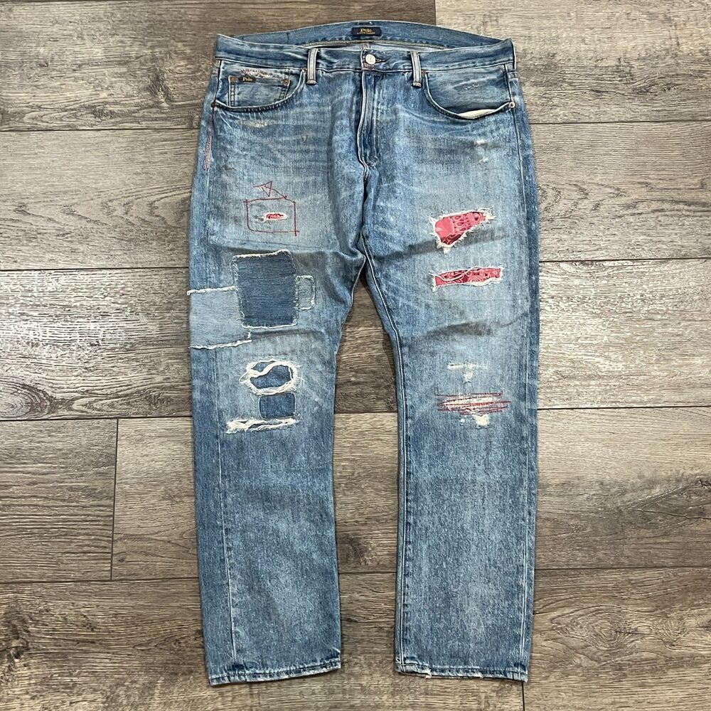 RARE! Vintage Y2K Polo Ralph Lauren Sullivan Slim Patchwork Jeans Men's 34x30